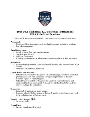 2017 USA Basketball 14U National Tournament FIBA Rule Modifications