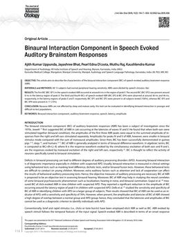 Binaural Interaction Component in Speech Evoked Auditory Brainstem Responses