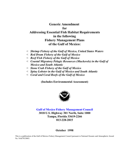 Generic Amendment for Addressing Essential Fish Habitat Requirements in the Following Fishery Management Plans of the Gulf of Mexico