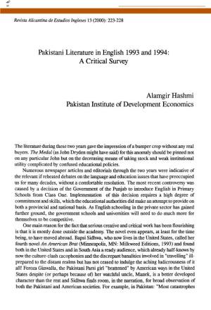 Pakistani Literatura in English 1993 and 1994: a Critical Survey