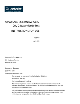 Simoa Semi-Quantitative SARS-Cov-2 Igg Antibody Test Is an Automated Igg