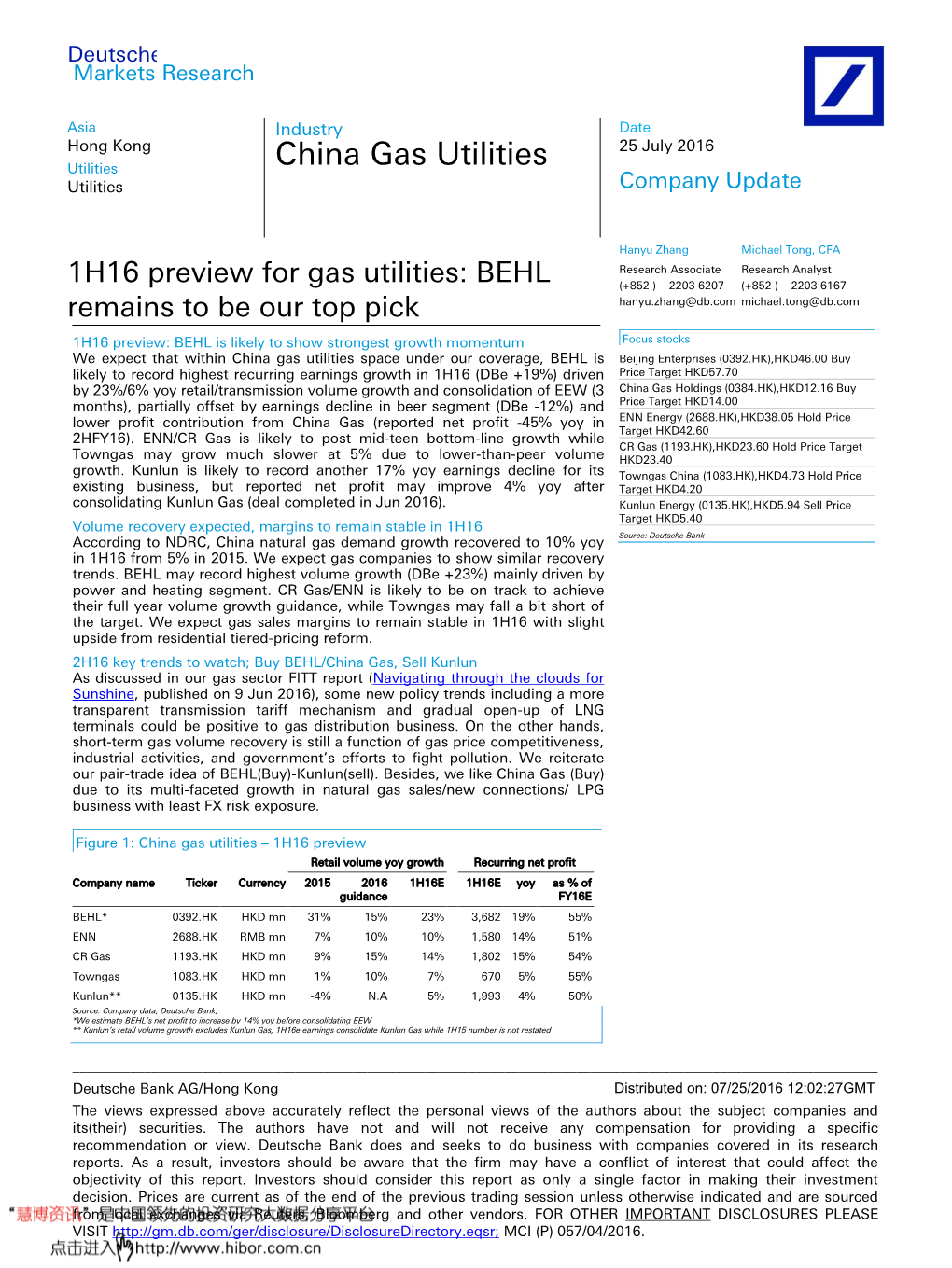 China Gas Utilities Utilities Company Update