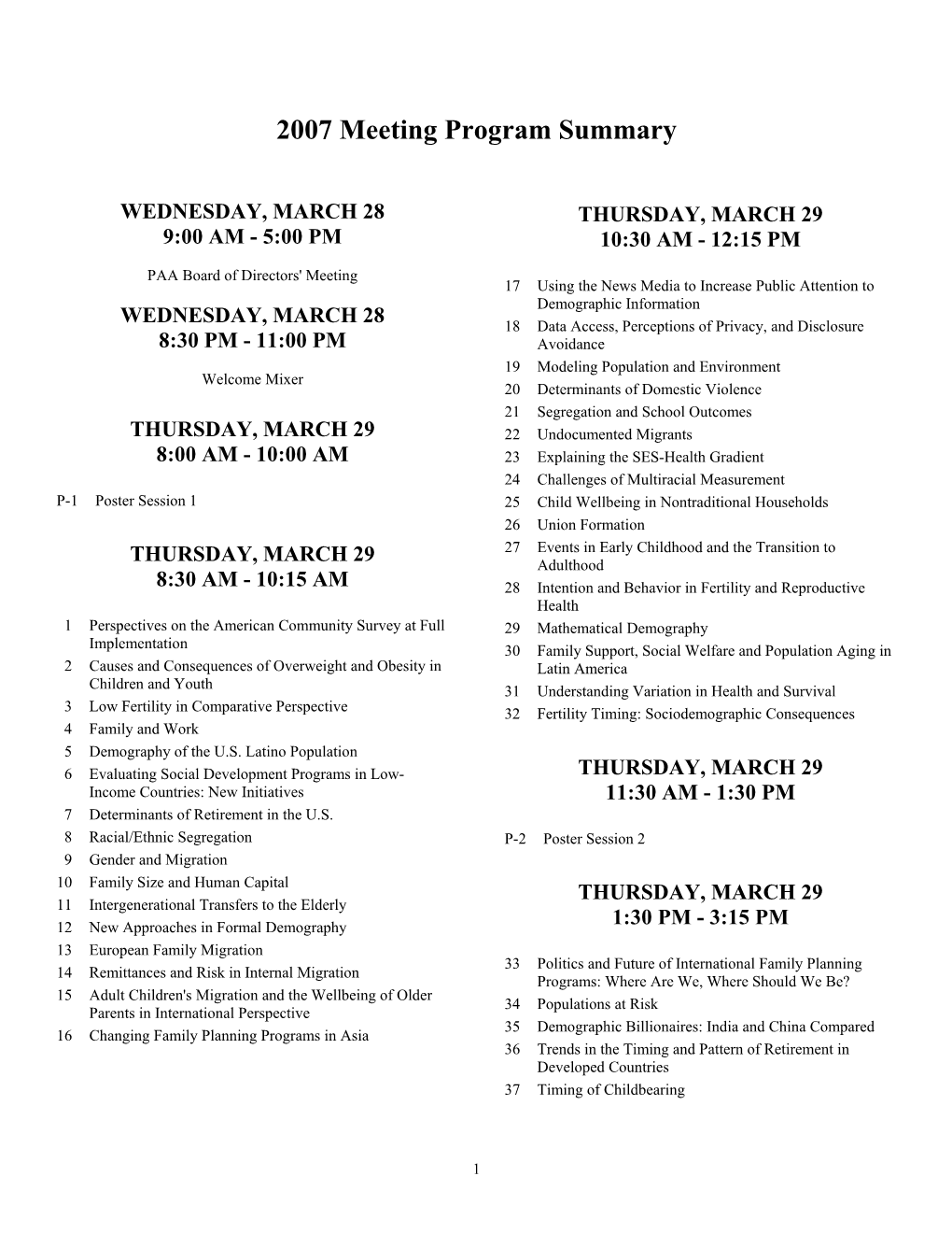 2002 Meeting Program Summary