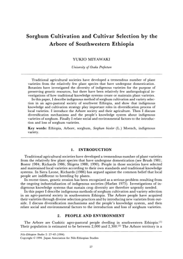 Sorghum Cultivation and Cultivar Selection by the Arbore of Southwestern Ethiopia