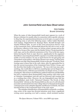 John Sommerfield and Mass-Observation
