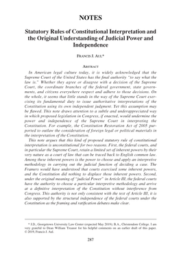 Statutory Rules of Constitutional Interpretation and the Original Understanding of Judicial Power and Independence