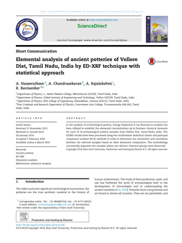 Elemental Analysis of Ancient Potteries of Vellore Dist, Tamil Nadu, India by ED-XRF Technique with Statistical Approach
