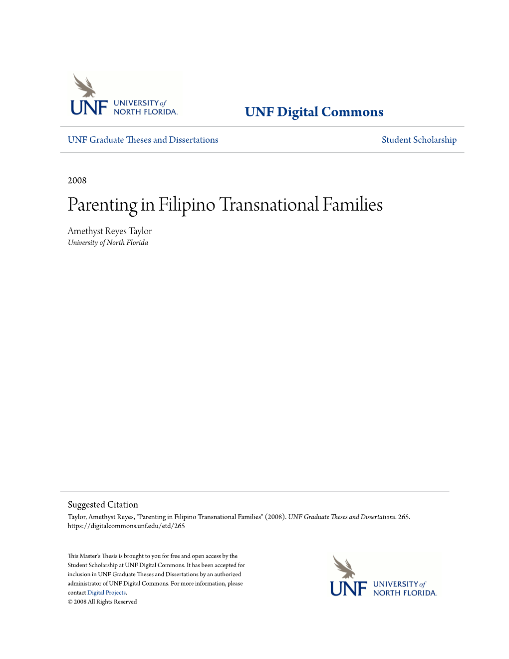 Parenting in Filipino Transnational Families Amethyst Reyes Taylor University of North Florida