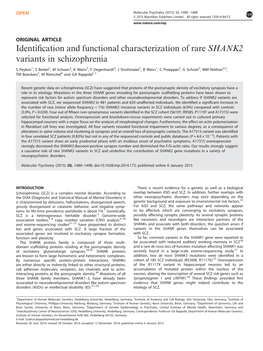 Identification and Functional Characterization of Rare SHANK2