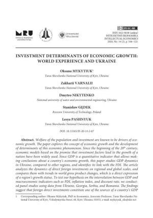Investment Determinants of Economic Growth: World Experience and Ukraine