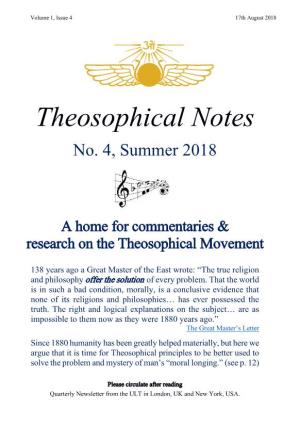 Theosophical Notes No. 4, Summer 2018