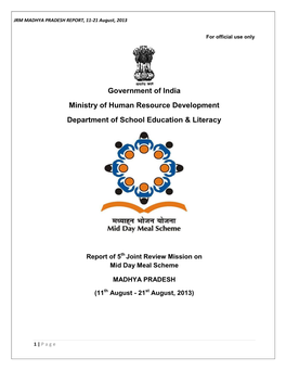 Government of India Ministry of Human Resource Development Department of School Education & Literacy