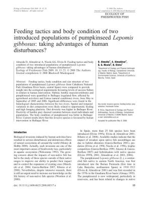 Feeding Tactics and Body Condition of Two Introduced Populations of Pumpkinseed Lepomis Gibbosus: Taking Advantages of Human Disturbances?