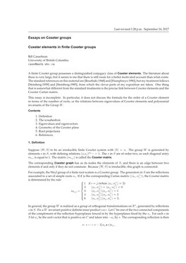 Essays on Coxeter Groups Coxeter Elements in Finite Coxeter Groups