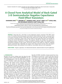 A Closed Form Analytical Model of Back-Gated 2-D Semiconductor Negative Capacitance Field Effect Transistors