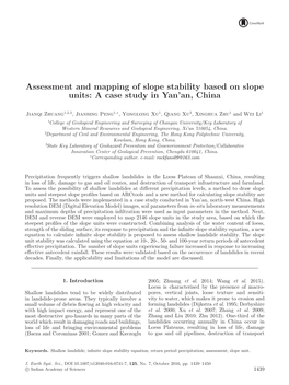 Assessment and Mapping of Slope Stability Based on Slope Units: a Case Study in Yan’An, China