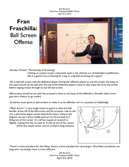 Fran Fraschilla: Ball Screen Offense