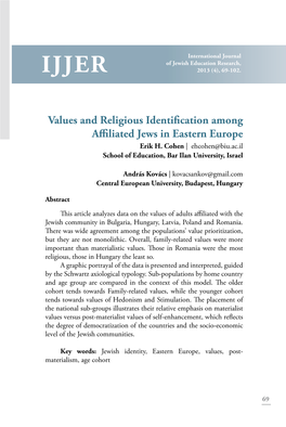 Values and Religious Identification Among Affiliated Jews in Eastern Europe Erik H