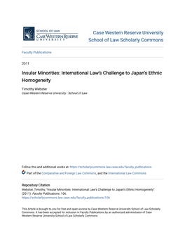 Insular Minorities: International Law's Challenge to Japan's Ethnic Homogeneity