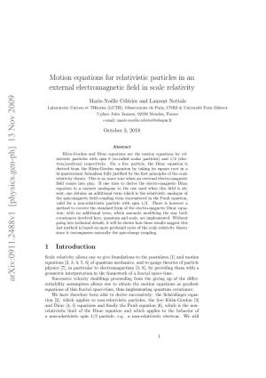 Motion Equations for Relativistic Particles in an External Electromagnetic Field in Scale Relativity