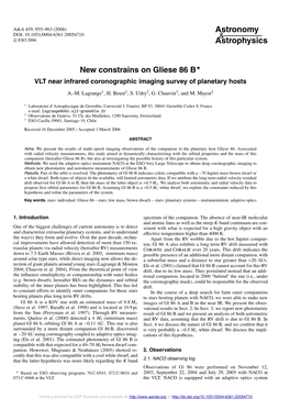 New Constrains on Gliese 86 B� VLT Near Infrared Coronographic Imaging Survey of Planetary Hosts