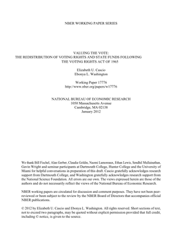 Nber Working Paper Series Valuing the Vote