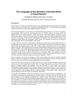 The Language of the Qureshis of Kundal Shahi in Azad Kashmir Khawaja A