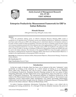 Enterprise Productivity Measurement Framework for ERP in Indian Refineries