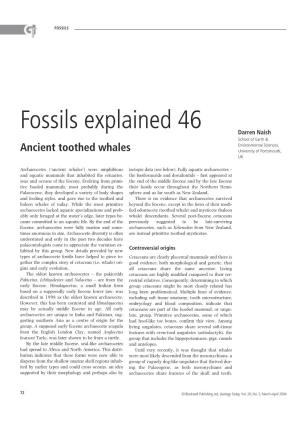 Fossils Explained 46 Darren Naish School of Earth & Environmental Sciences, Ancient Toothed Whales University of Portsmouth, UK