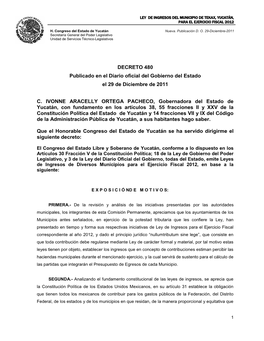 Ley De Ingresos Del Municipio De Tekax, Yucatán, Para El Ejercicio Fiscal 2012