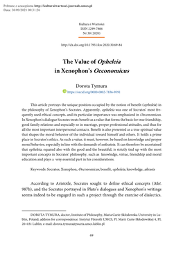 The Value of Opheleia in Xenophon's Oeconomicus