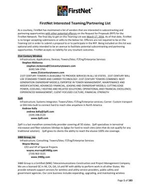 Firstnet Interested Teaming/Partnering List