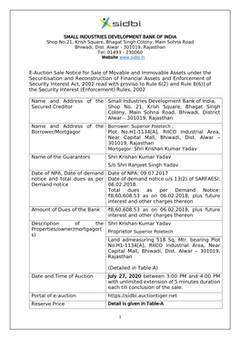 1 E-Auction Sale Notice for Sale of Movable and Immovable Assets