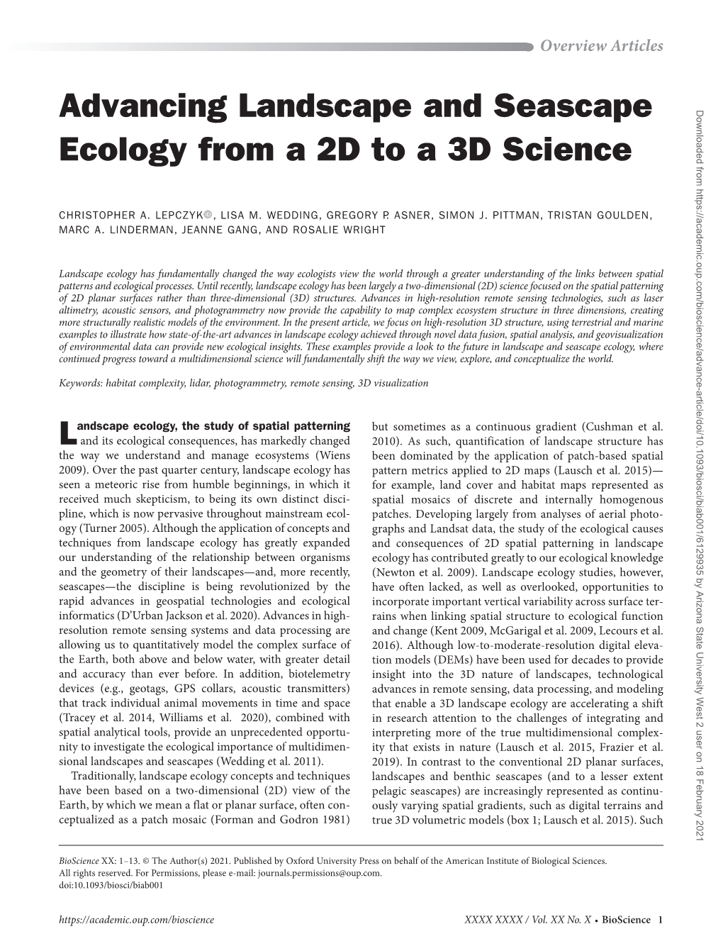 Advancing Landscape and Seascape Ecology from a 2D to a 3D Science