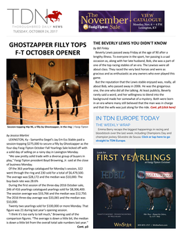 Ghostzapper Filly Tops F-T October Opener Cont