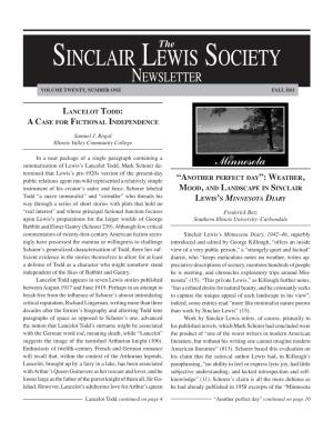 Sinclair Lewis Society Newsletter VOLUME TWENTY, NUMBER ONE FALL 2011