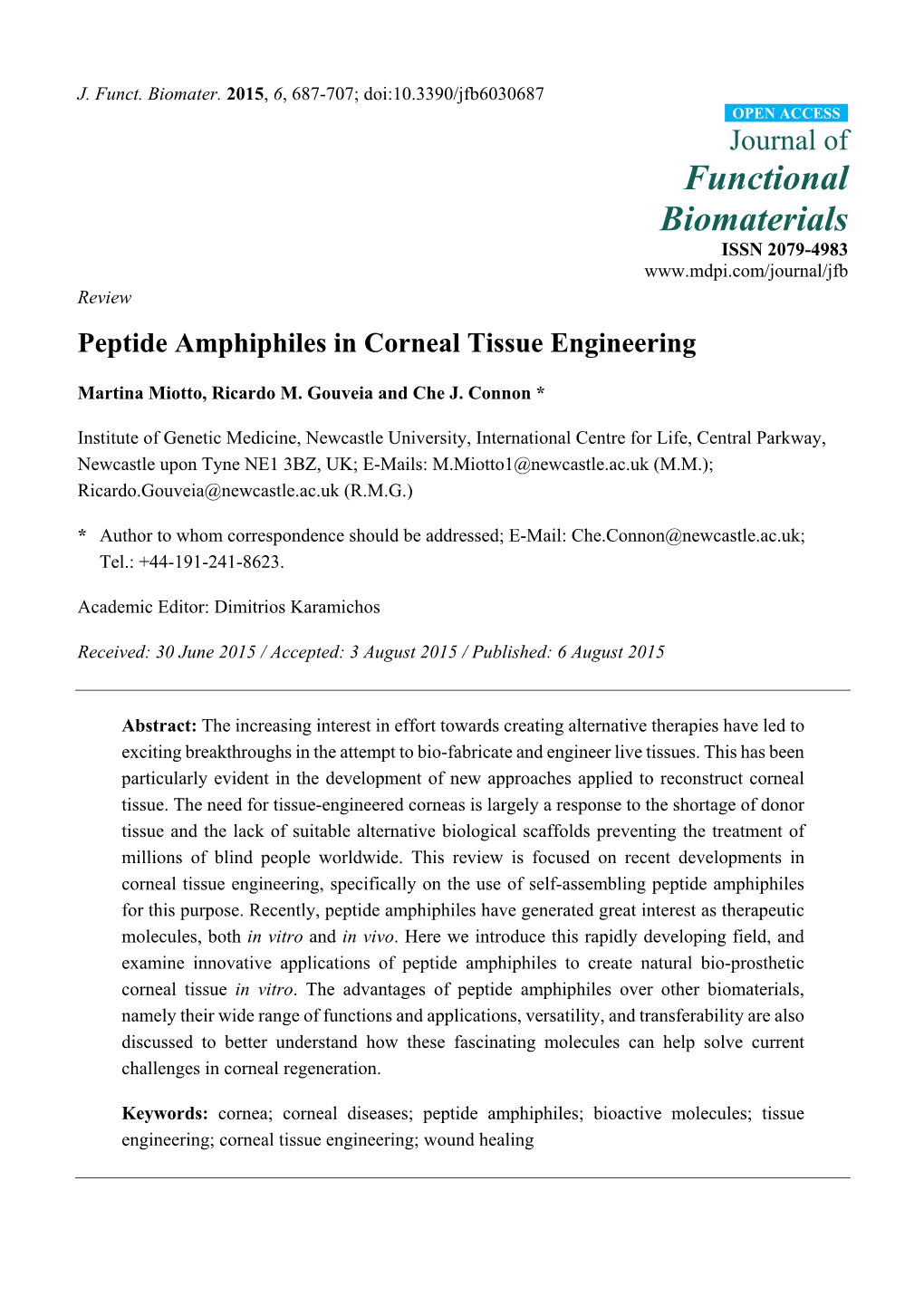 Peptide Amphiphiles in Corneal Tissue Engineering