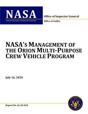NASA's Management of the Orion Multi-Purpose Crew
