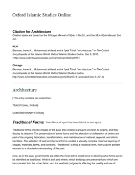 Architecture Citation Styles Are Based on the Chicago Manual of Style, 15Th Ed., and the MLA Style Manual, 2Nd Ed