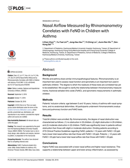 Nasal Airflow Measured by Rhinomanometry Correlates with Feno in Children with Asthma