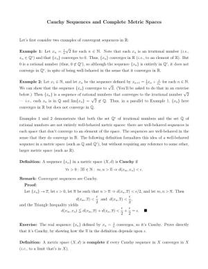 Cauchy Sequences and Complete Metric Spaces