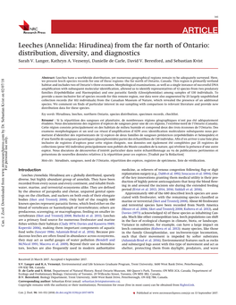 Leeches (Annelida: Hirudinea) from the Far North of Ontario: Distribution, Diversity, and Diagnostics Sarah V