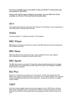 All 4 Arabia BBC Iplayer BBC News BBC Sports Box Plus CNET