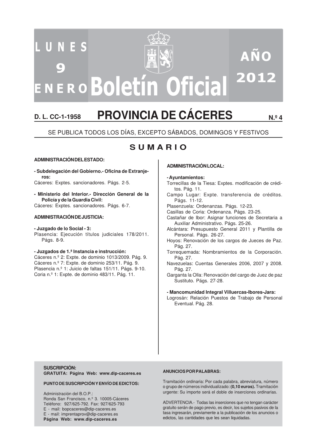 Boletín Oficial De La Provincia De Cáceres