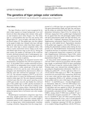 The Genetics of Tiger Pelage Color Variations Cell Research (2017) 27:954-957