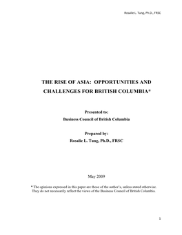 The Rise of Asia: Opportunities and Challenges for British Columbia*