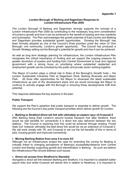 Appendix 1 London Borough of Barking and Dagenham Response to London Infrastructure Plan 2050 the London Borough of Barking