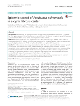 Epidemic Spread of Pandoraea Pulmonicola in a Cystic Fibrosis Center