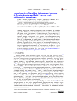 Loop Dynamics of Thymidine Diphosphate-Rhamnose 30-O-Methyltransferase (Cals11), an Enzyme in Calicheamicin Biosynthesis Lu Han,1 Shanteri Singh,2,A) Jon S