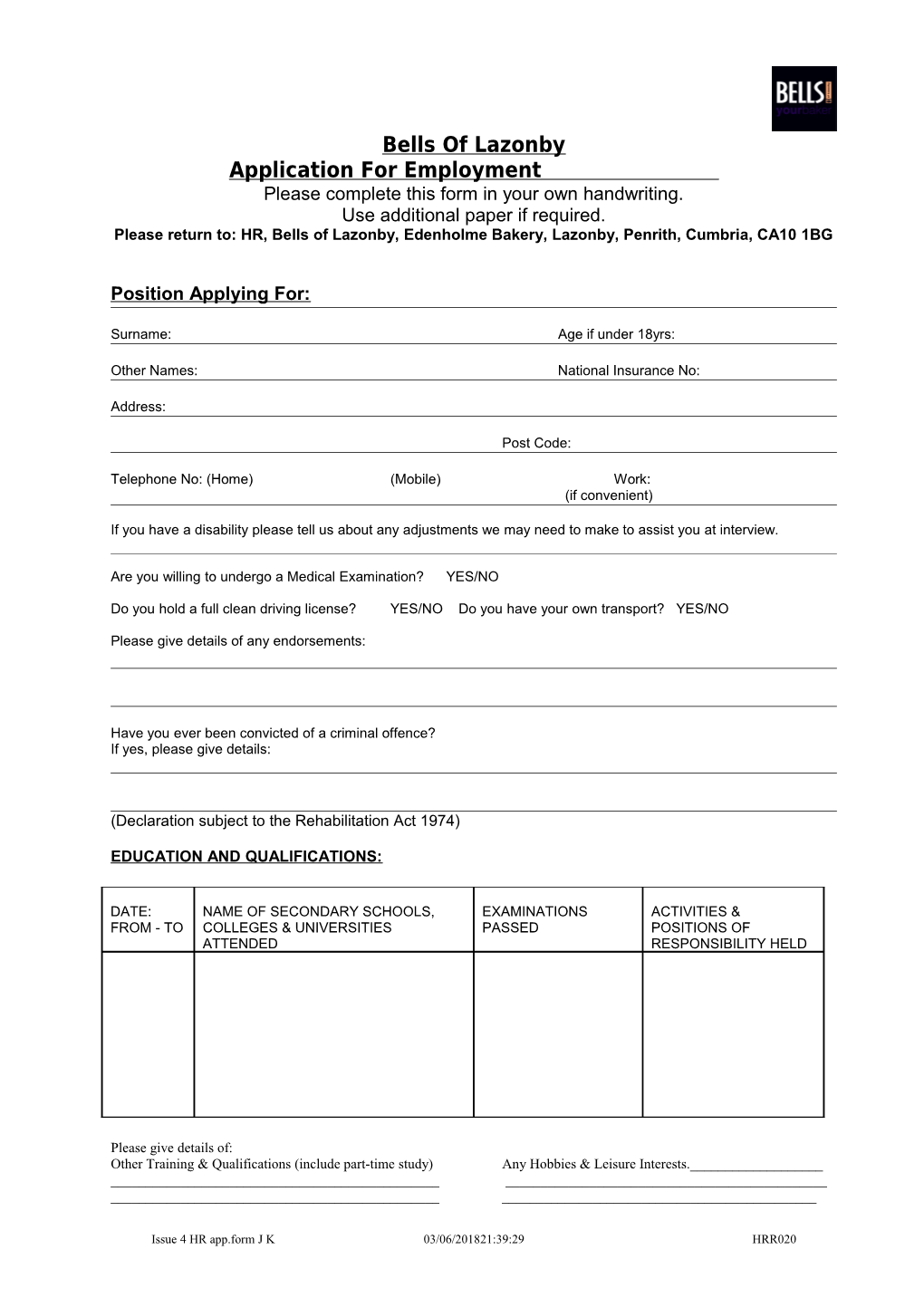 Application for Employment s112